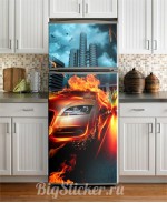 Наклейка на холодильник Авто в огне 006